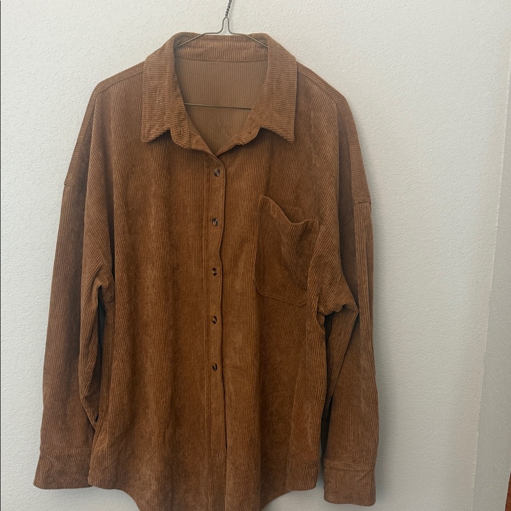 Brown Oversized Corduroy Button-Up Shirt - Picture 3 of 6